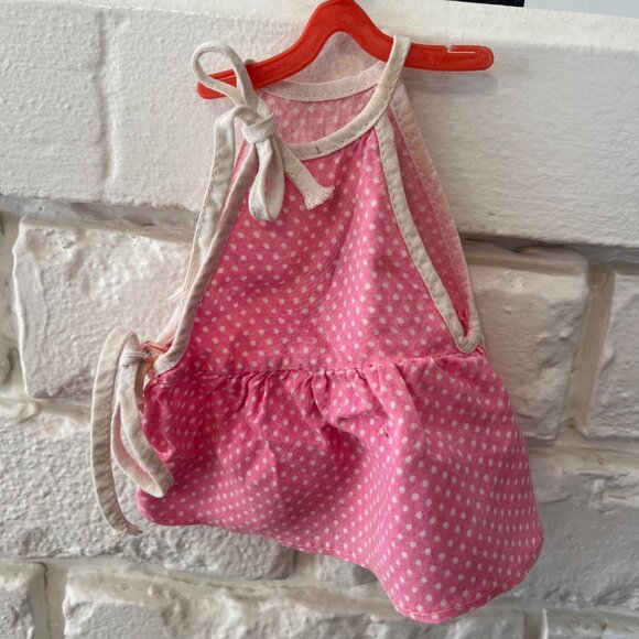 Vintage Doll Outfit Pink White Polka Dot Sundress w/ Farmer Hat & Garden Basket - Picture 5 of 5